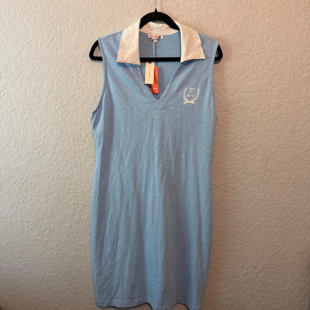 Sundry Game Set Match Polo Dress XL Preppy Tenniscore Blue Anthropologie - Picture 2 of 6